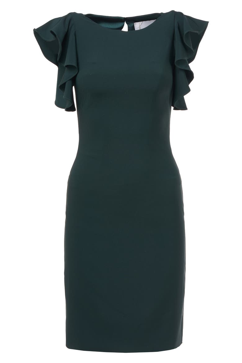 Ruffle Framed Crepe Cocktail Dress, Alternate, color, HUNTER