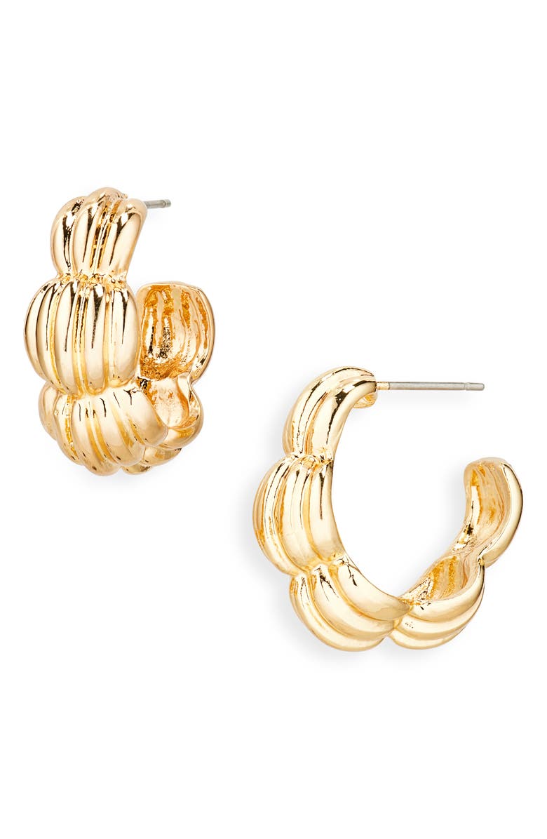Cara Scallop Textured Hoop Earrings, Main, color, Gold