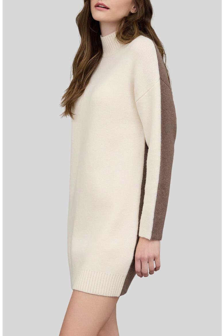 Colorblock Mock Neck Long Sleeve Sweater Dress, Alternate, color, IVORY