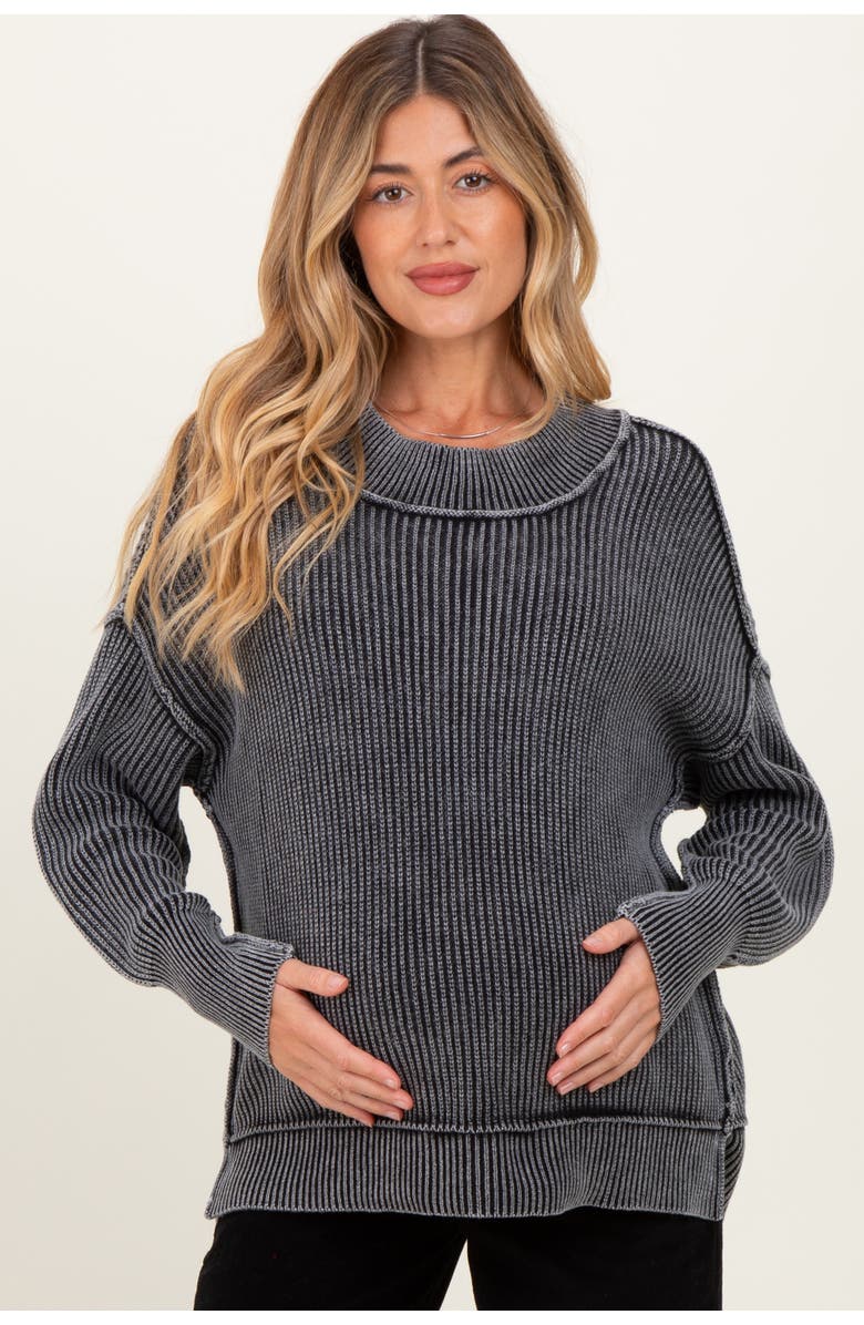 PinkBlush Washed Side Slit Oversized Sweater, Alternate, color, Black
