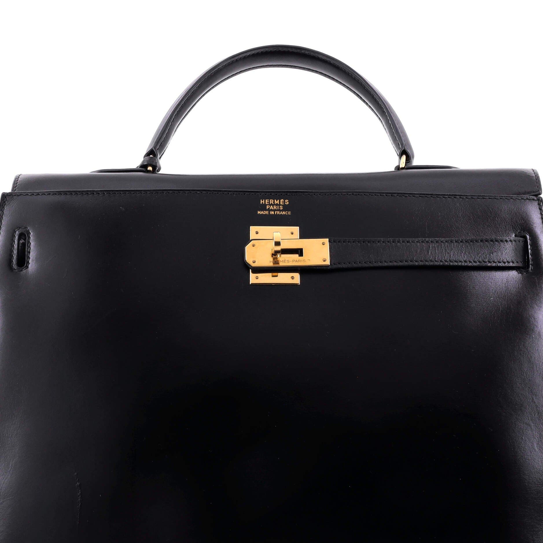 Pre-Owned Hermes Kelly Handbag Black Box Calf with Gold Hardware 35, Alternate, color, 