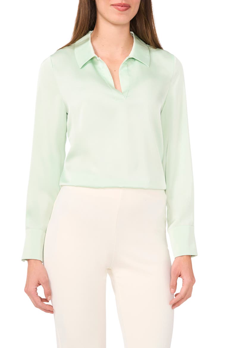 Satin Johnny Collar Popover Top, Main, color, MINT CREME