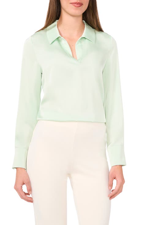 Satin Johnny Collar Popover Top