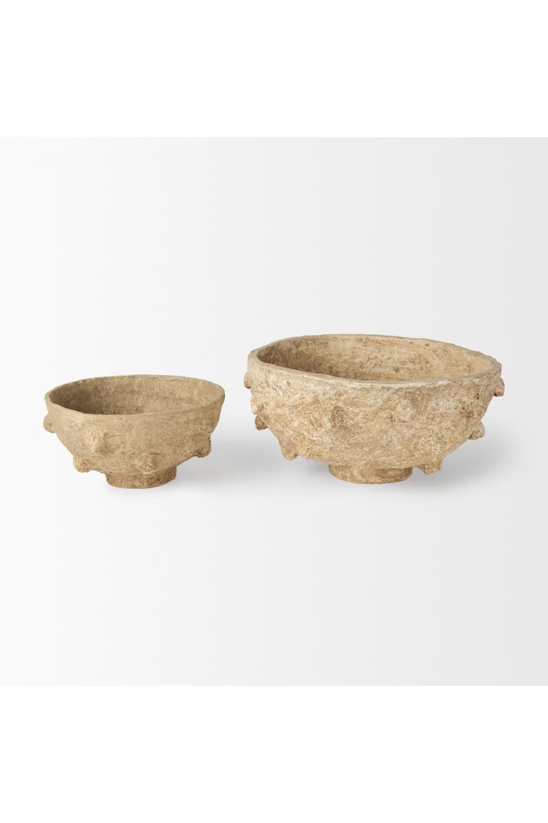 Sonam Set of 2 Paper Mache Spiked Bowls, Alternate, color, Beige