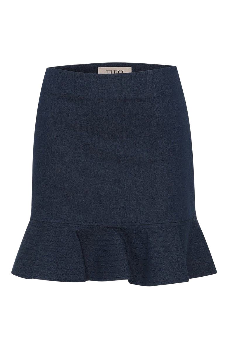 THEO The Label Demeter Denim Trapunto Hem Skirt, Alternate, color, 