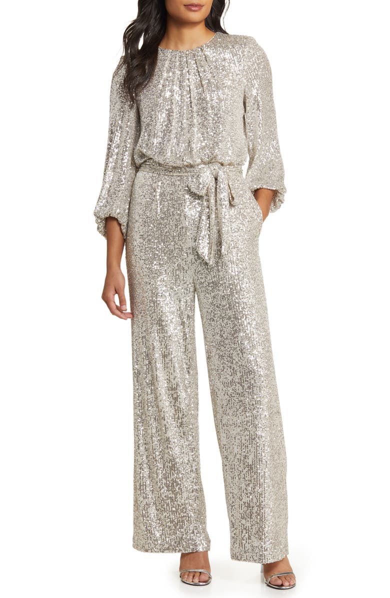 Vince Camuto Sequin Long Sleeve Jumpsuit, Main, color, 