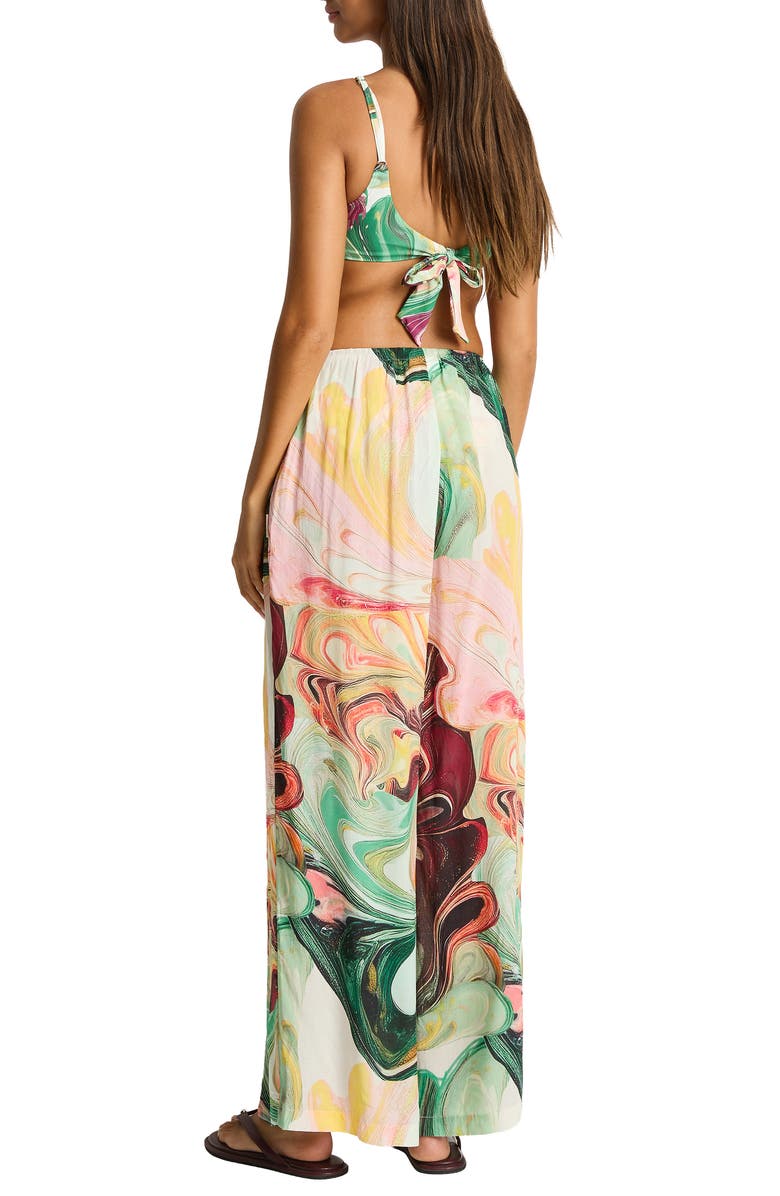 Sea Level Marbleized Print Cover-Up Pants, Alternate, color, Moss