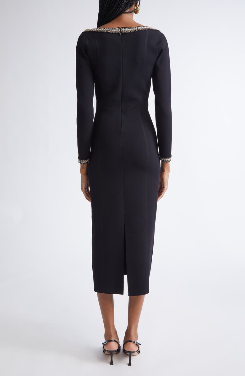 ST. JOHN Imani Braided Trim Knit Midi Dress, Alternate, color, Black/ Gold