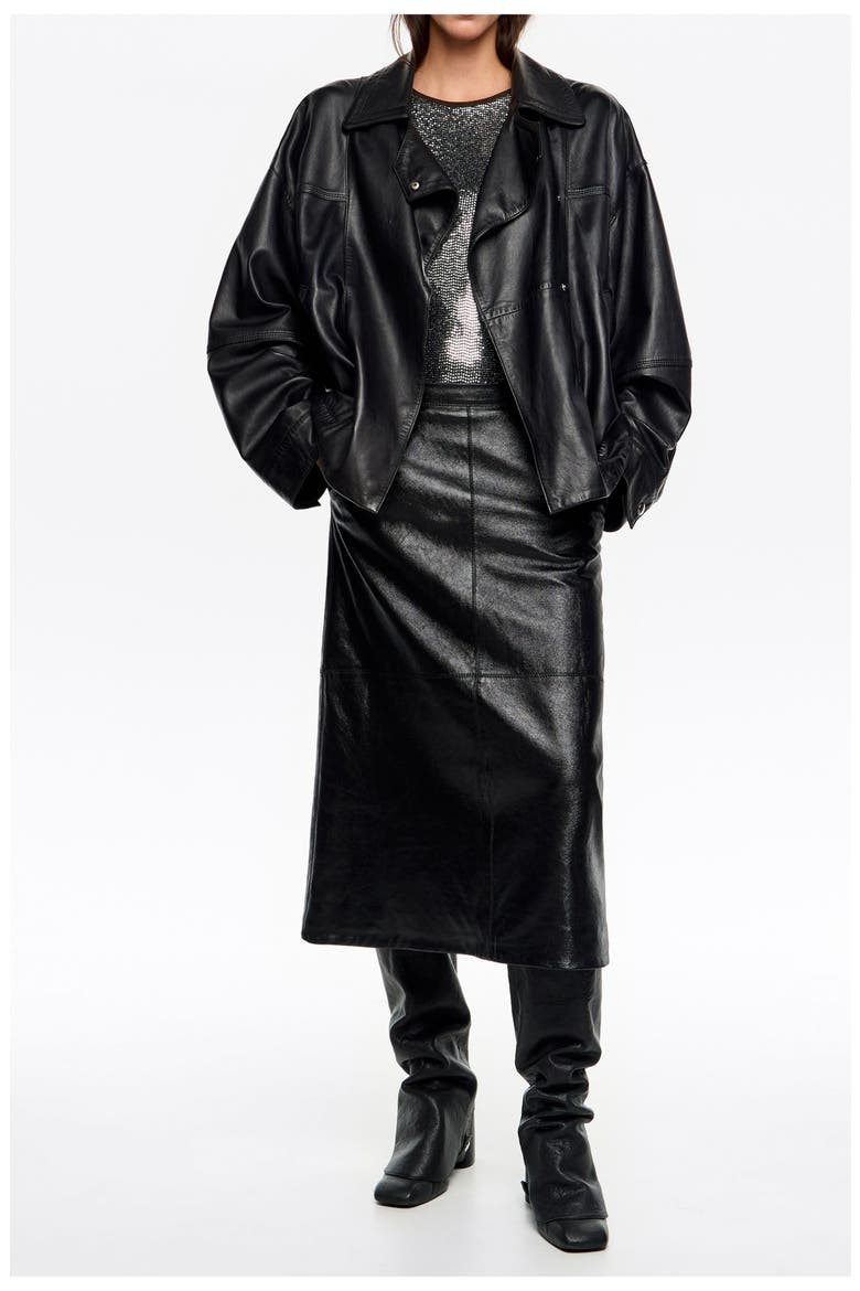 Oversize Leather Jacket, Alternate, color, BLACK