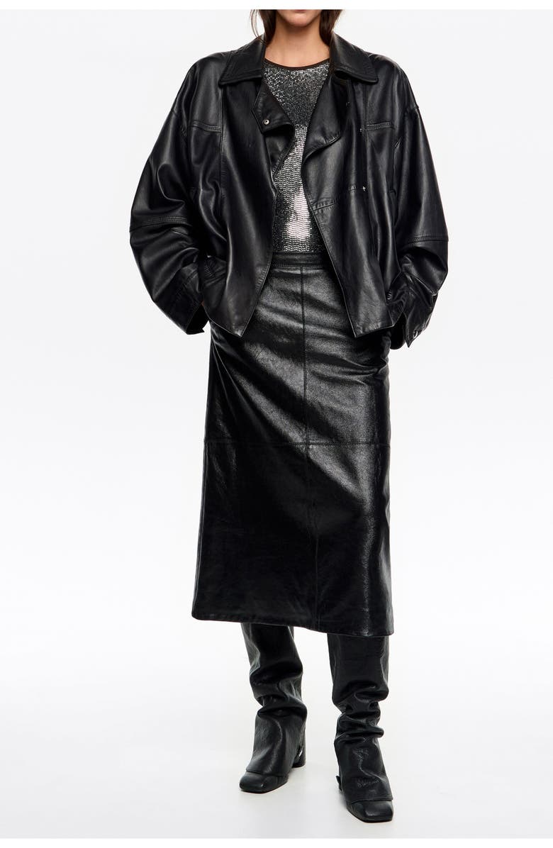 Bimba y Lola Oversize Leather Jacket, Alternate, color, Black