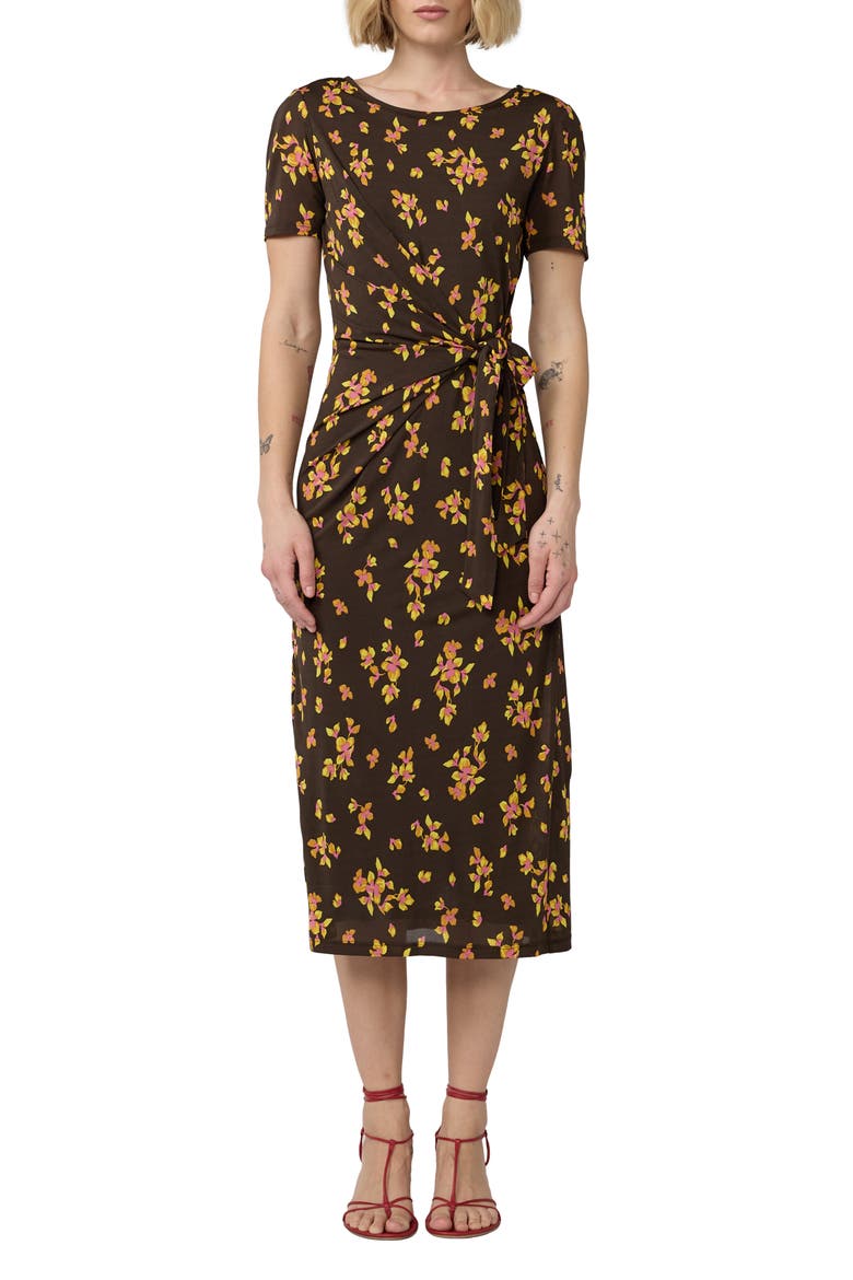 Mandy Floral Wrap Waist Midi Dress, Main, color, ISLAND ORCHID MINI BOUQUET