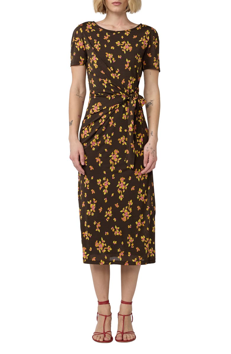 Diane von Furstenberg Mandy Floral Wrap Waist Silk Midi Dress, Main, color, Island Orchid Mini Bouquet