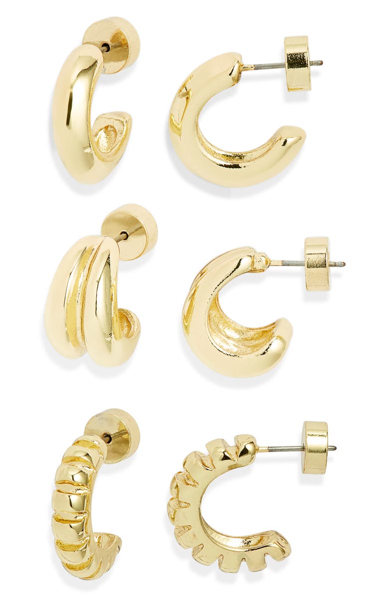 Nordstrom Set of 3 Textured Hoop Earrings, Main, color, Gold