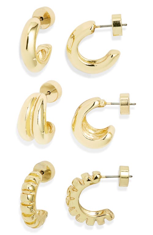 Nordstrom Set Of 3 Textured Hoop Earrings In Gold