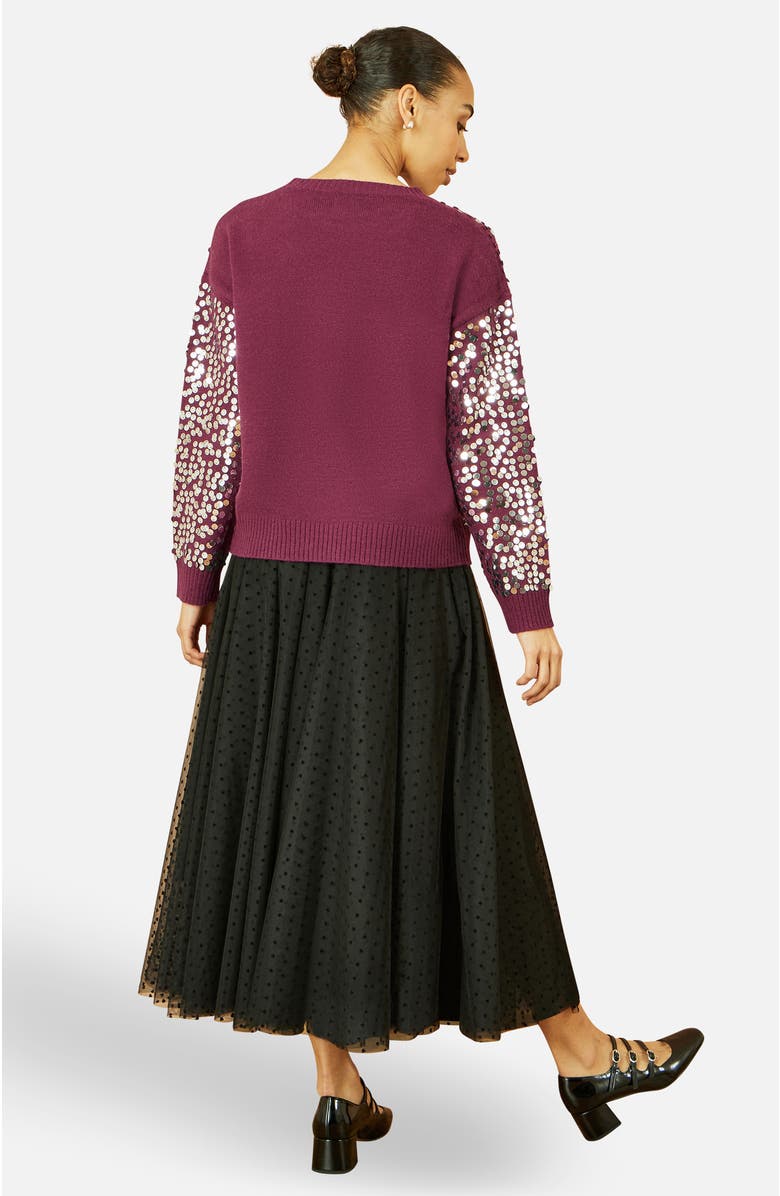 Yumi Sequin Relaxed Fit Sweater, Alternate, color, Burgundy