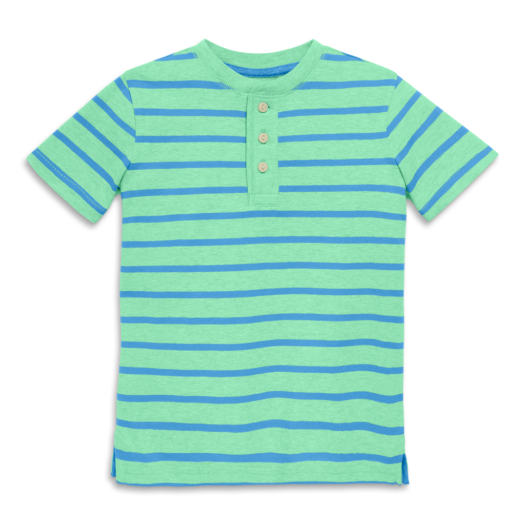 Primary Kids Heathered Henley Tee In Stripe In Clover Cornflower Stripe