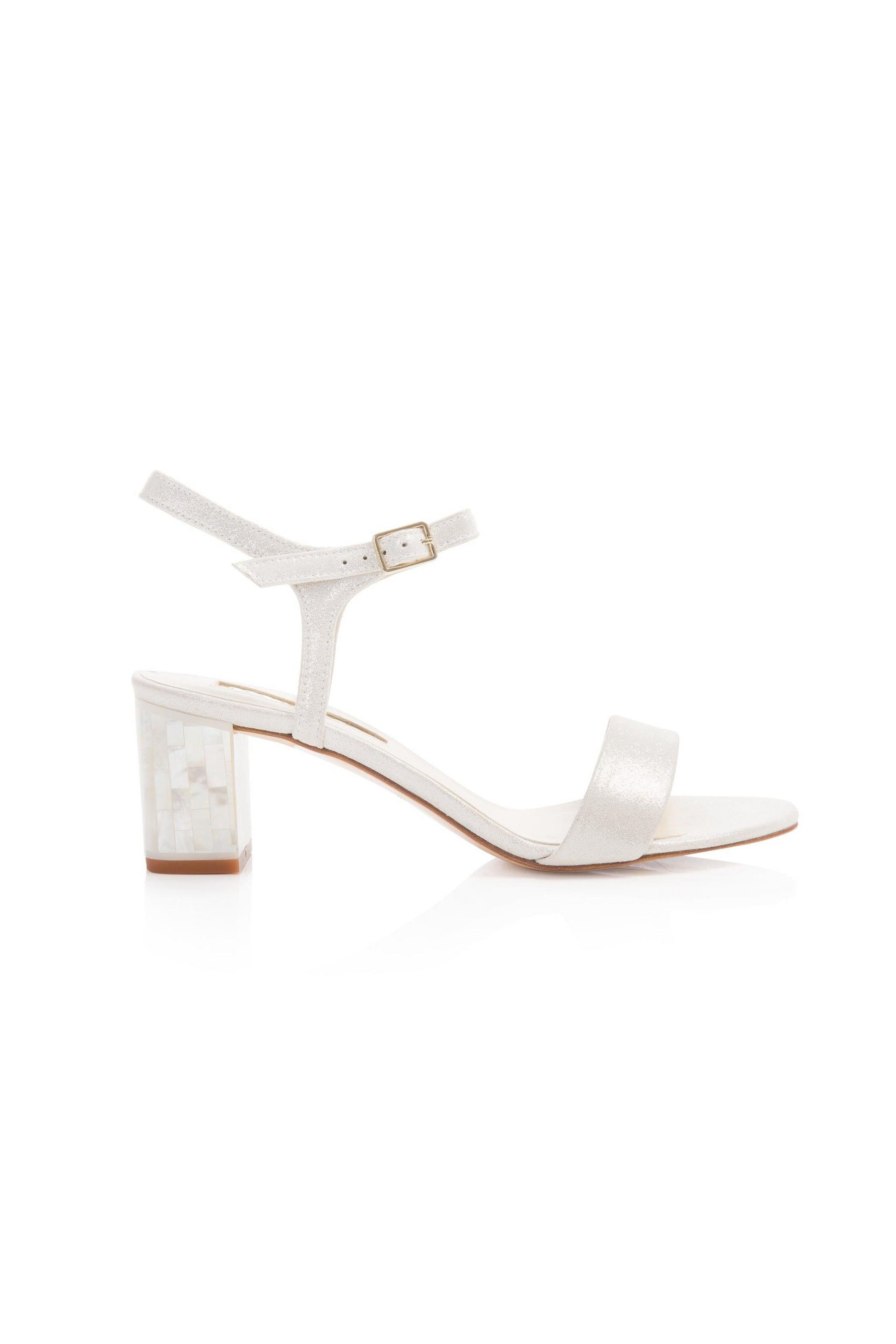 Freya Rose Martina Midi Ivory Ankle Strap Pearl Heel Sandal, Main, color, 