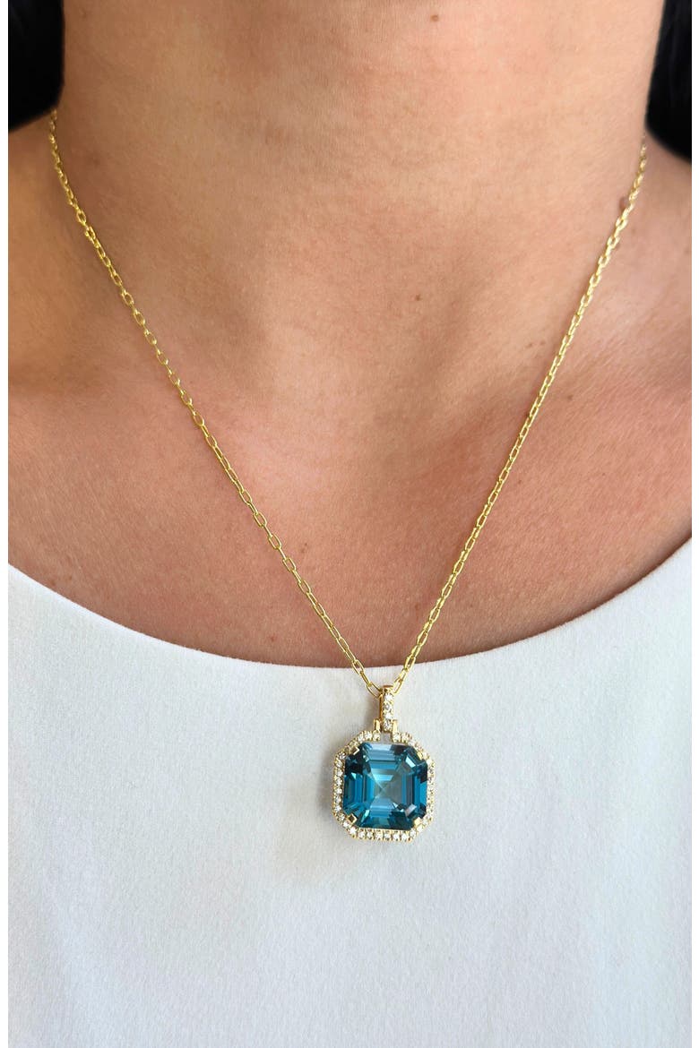 Gossip Asscher Cut Stone & Pavé Diamond Pendant Necklace, Alternate, color, DEEP BLUE