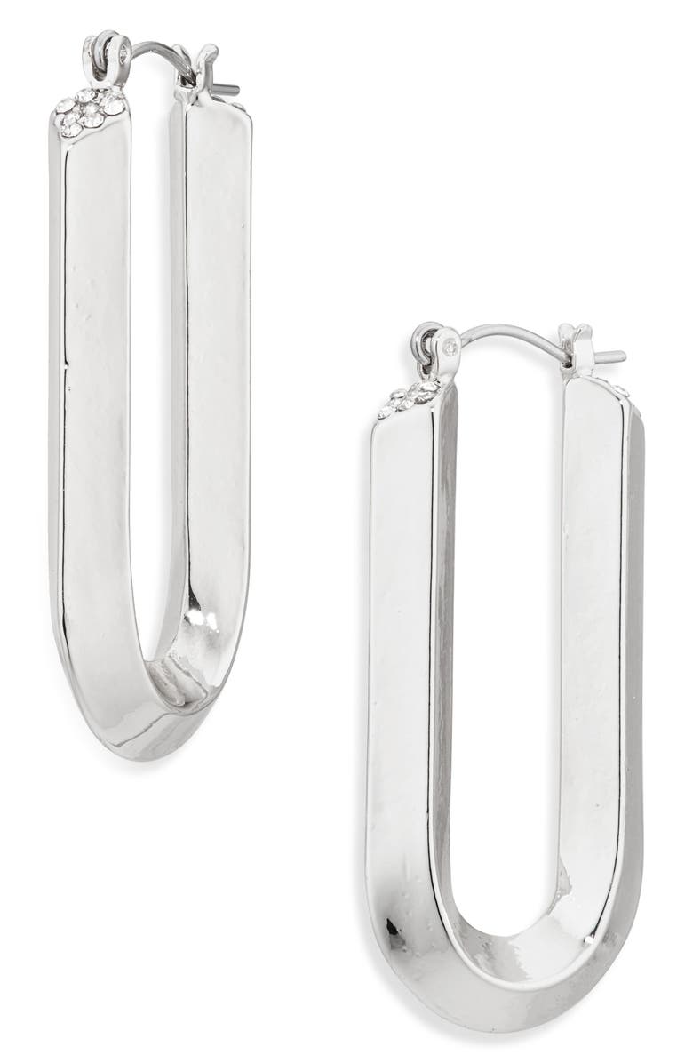 Vince Camuto Elongated Hoop Earrings, Main, color, Silver Tone