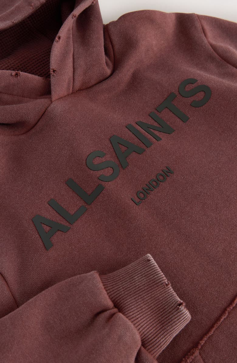 smALLSAINTS by ALLSAINTS Kids' Distressed Oversize Logo Split Hoodie, Alternate, color, Brown