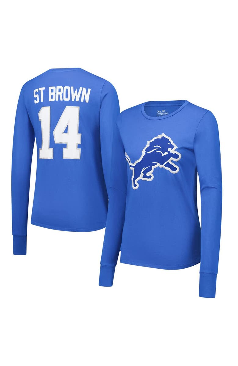Majestic Threads Women's Majestic Threads Amon-Ra St. Brown Blue Detroit Lions Player Name & Number Long Sleeve T-Shirt, Main, color, Blue