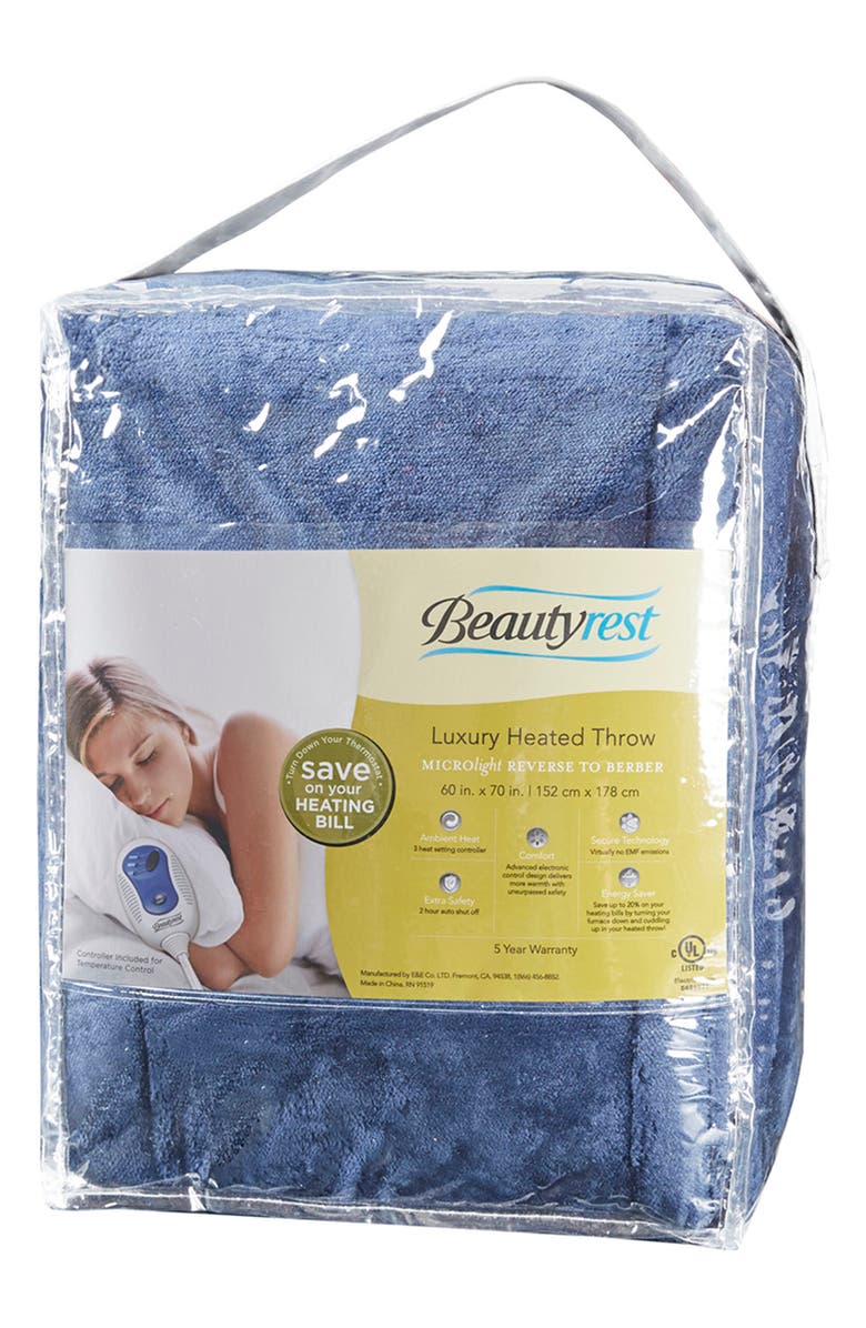 BEAUTYREST Heated Oversized Throw Blanket, Alternate, color, Indigo