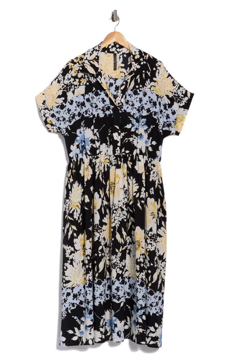Renee C Floral Short Sleeve Midi Dress, Alternate, color, Black