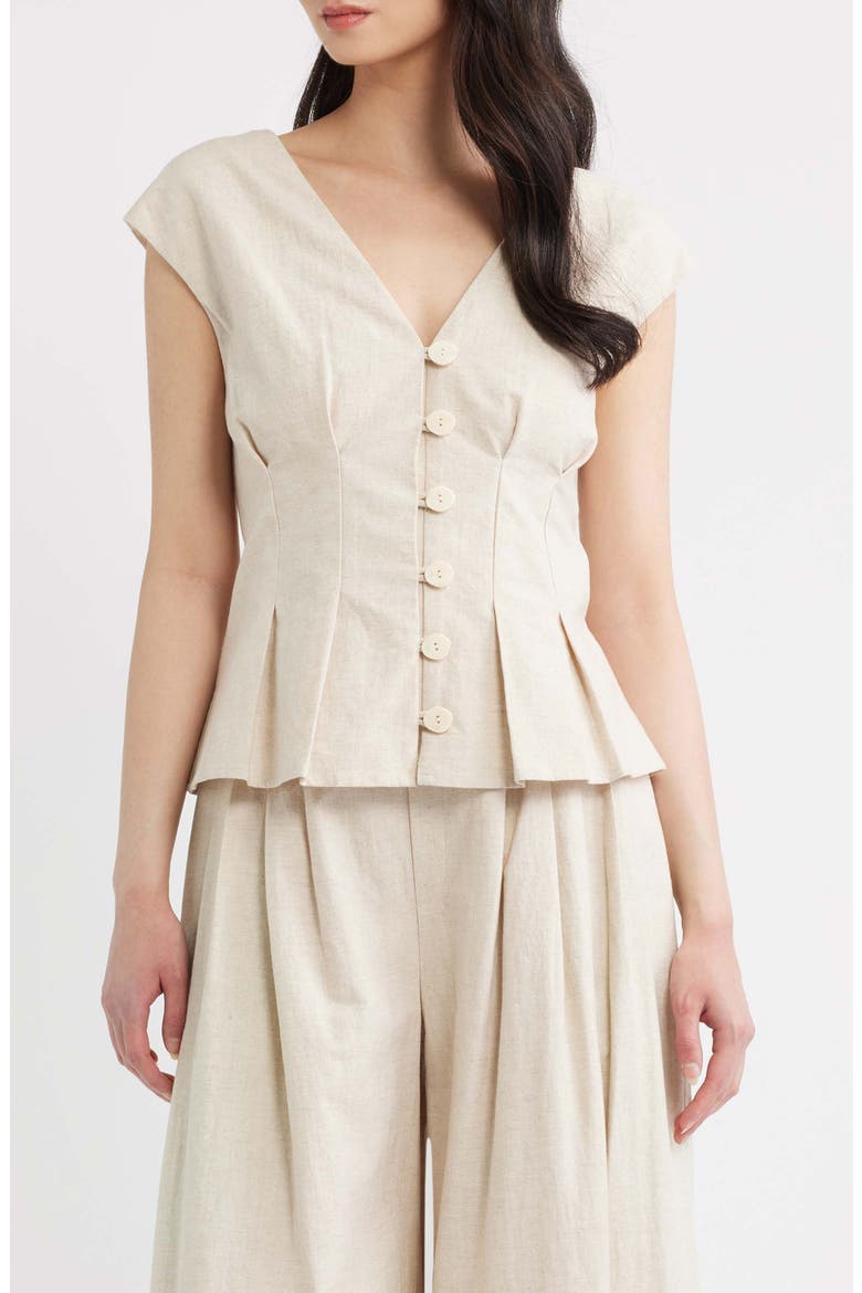 Nova Pleated Cap Sleeve Cotton & Linen Top, Main, color, NATURAL
