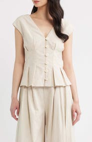 A.REN Nova Pleated Cap Sleeve Cotton & Linen Top