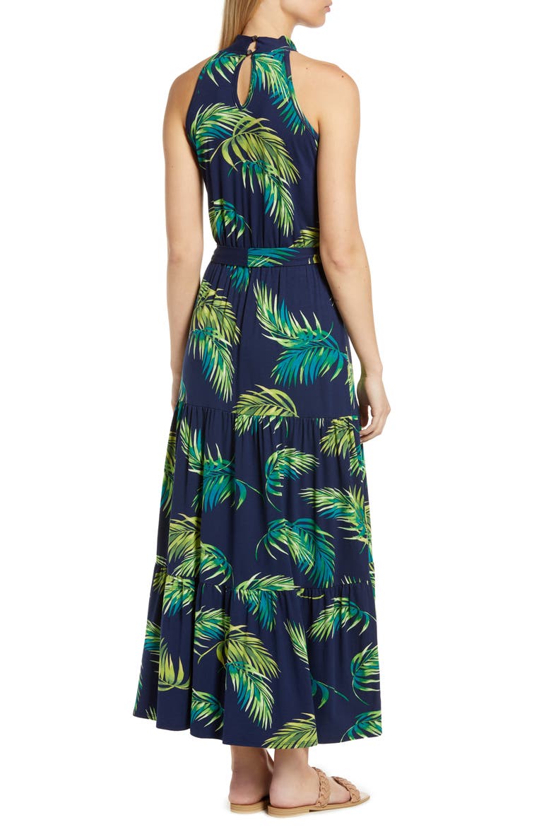 Palm Print Halter Neck Knit Maxi Dress, Alternate, color, NAVY PALM