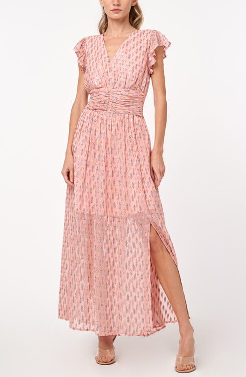 Shop Ciebon Jennsen Metallic Flutter Sleeve Maxi Dress