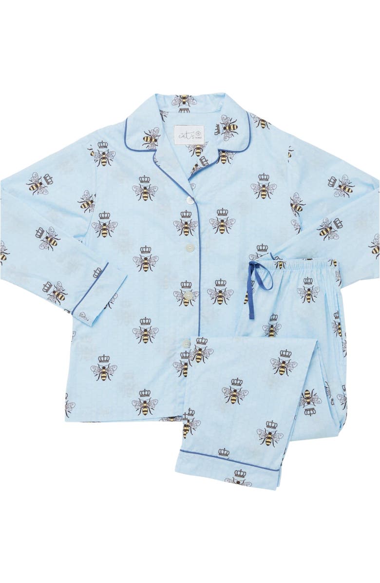 The Cat's Pajamas Luxe Pima Pajama Set Conversational, Alternate, color, Queen Bee Blue