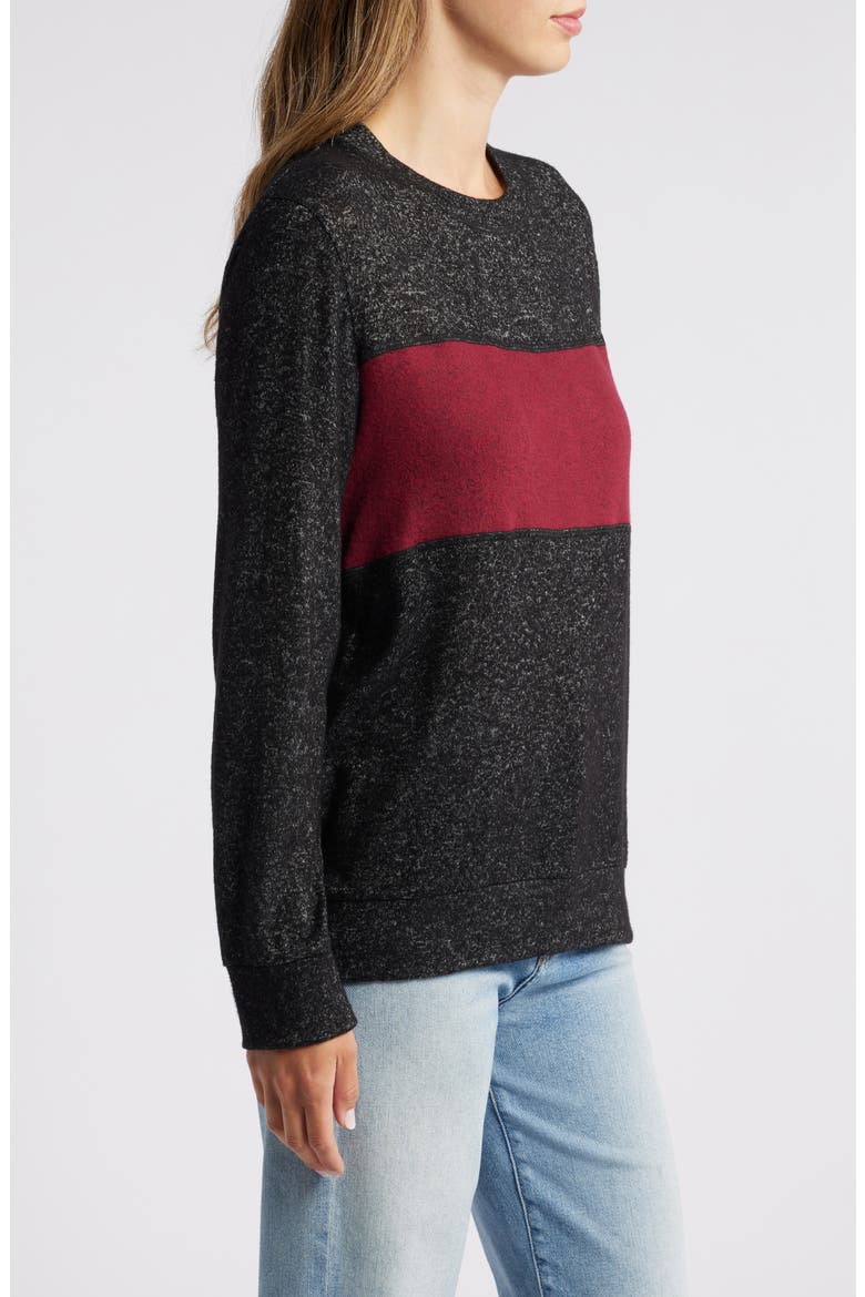 Colorblock Long Sleeve Brushed Jersey Top, Alternate, color, BLACK/ BURGUNDY