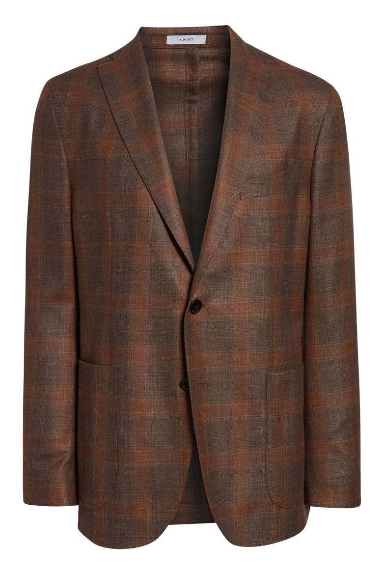 K-Jacket Brown & Red Check Wool Blend Sport Coat, Alternate, color, RUST