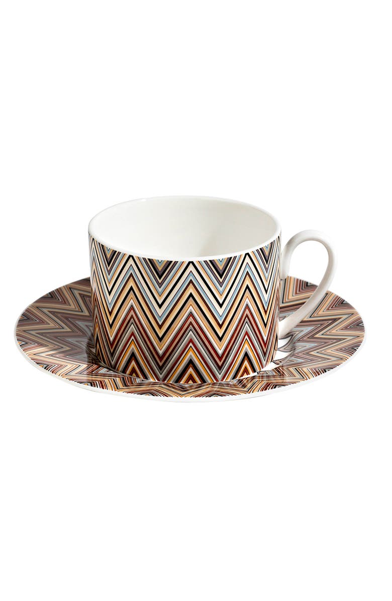 Missoni Home Tableware Tea Cup & Saucer ZIG ZAG Set of 2 in Luxury Box Jarris 148 diam. 3.3", H 2.3", cap. 7.5 oz, Saucer diam. 6", Alternate, color, Multicolor