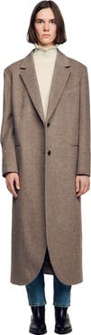 SANDRO Long Double-faced Wool Coat