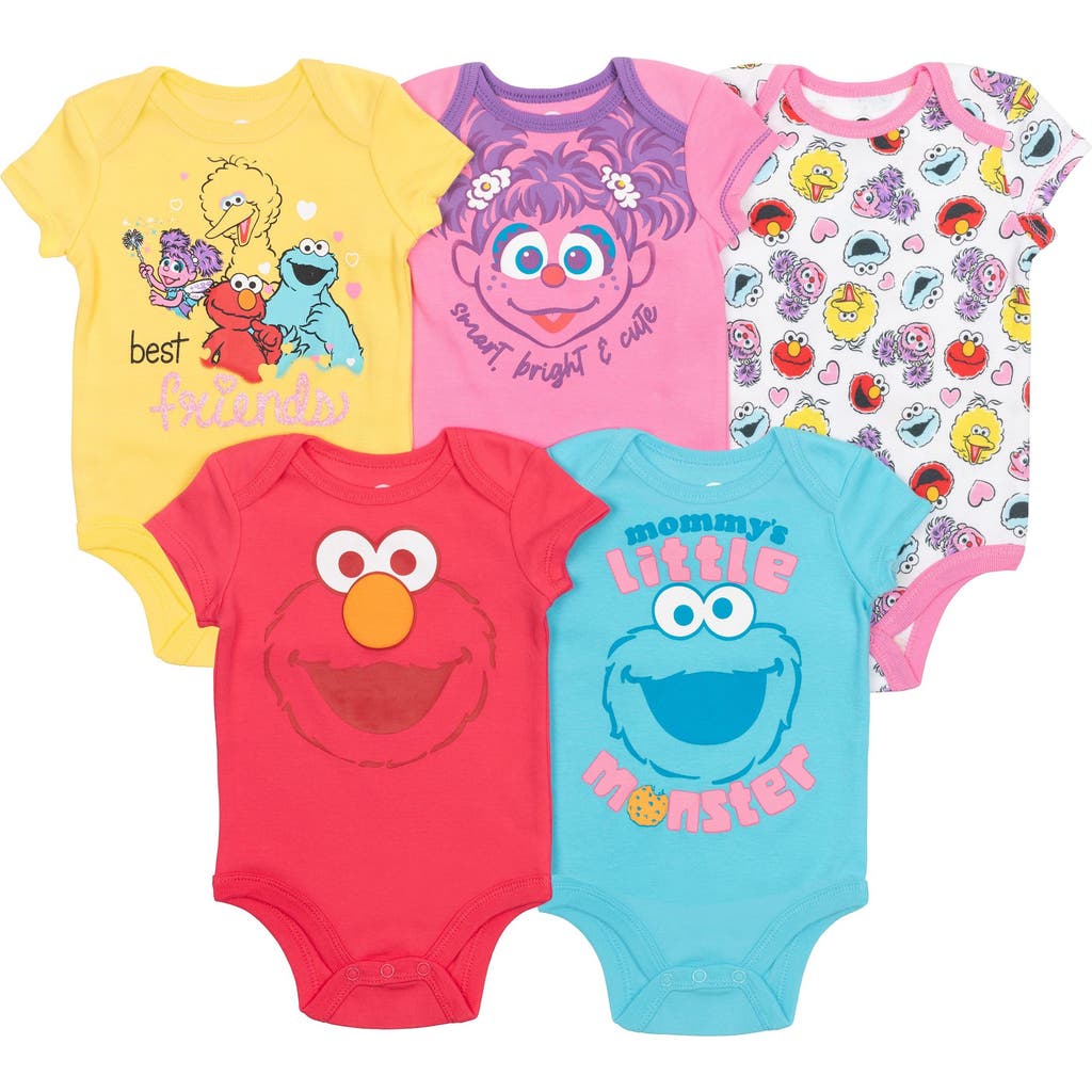 Sesame Street Babies' ® 5-pack One Piece Short Sleeve Bodysuits In Pink Yellow Blue Coral
