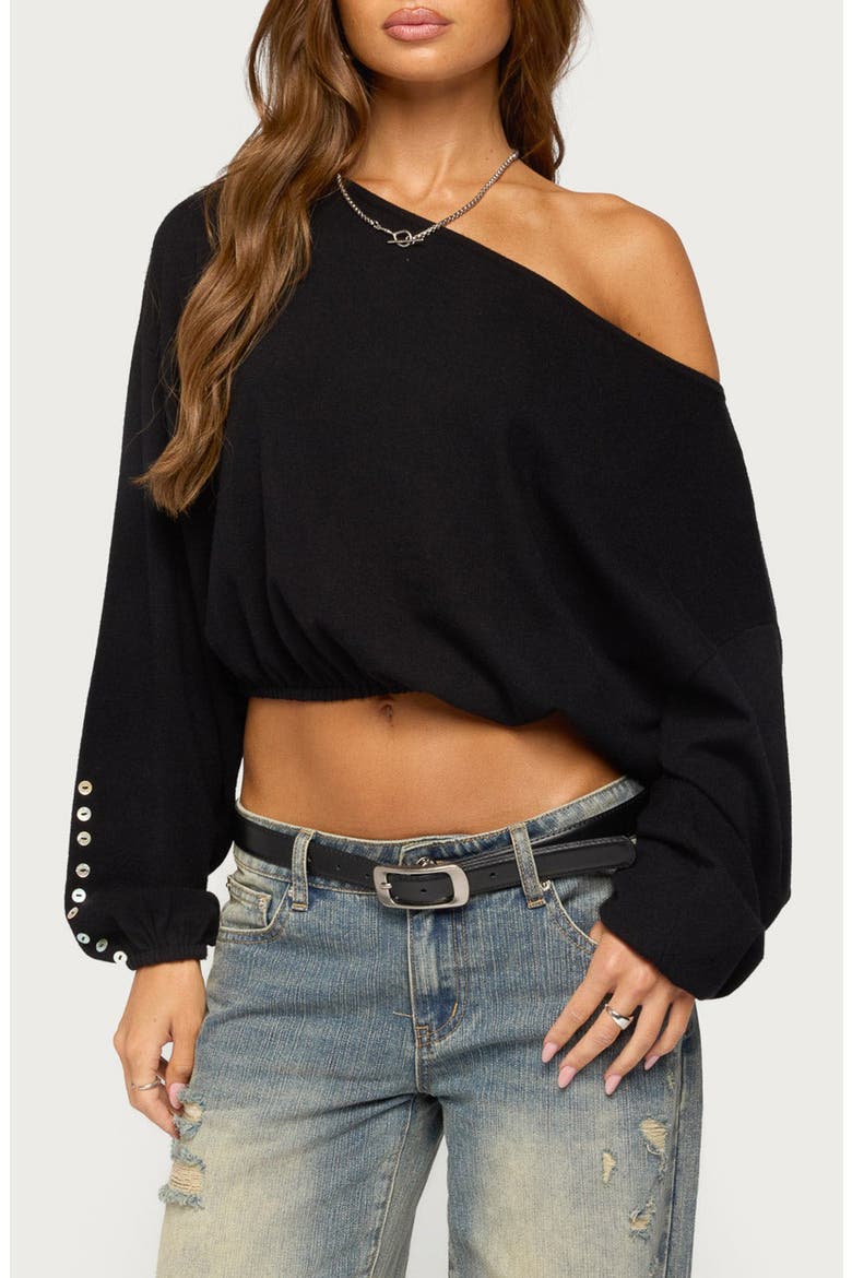 Gella Off the Shoulder Crop Sweater, Main, color, BLACK