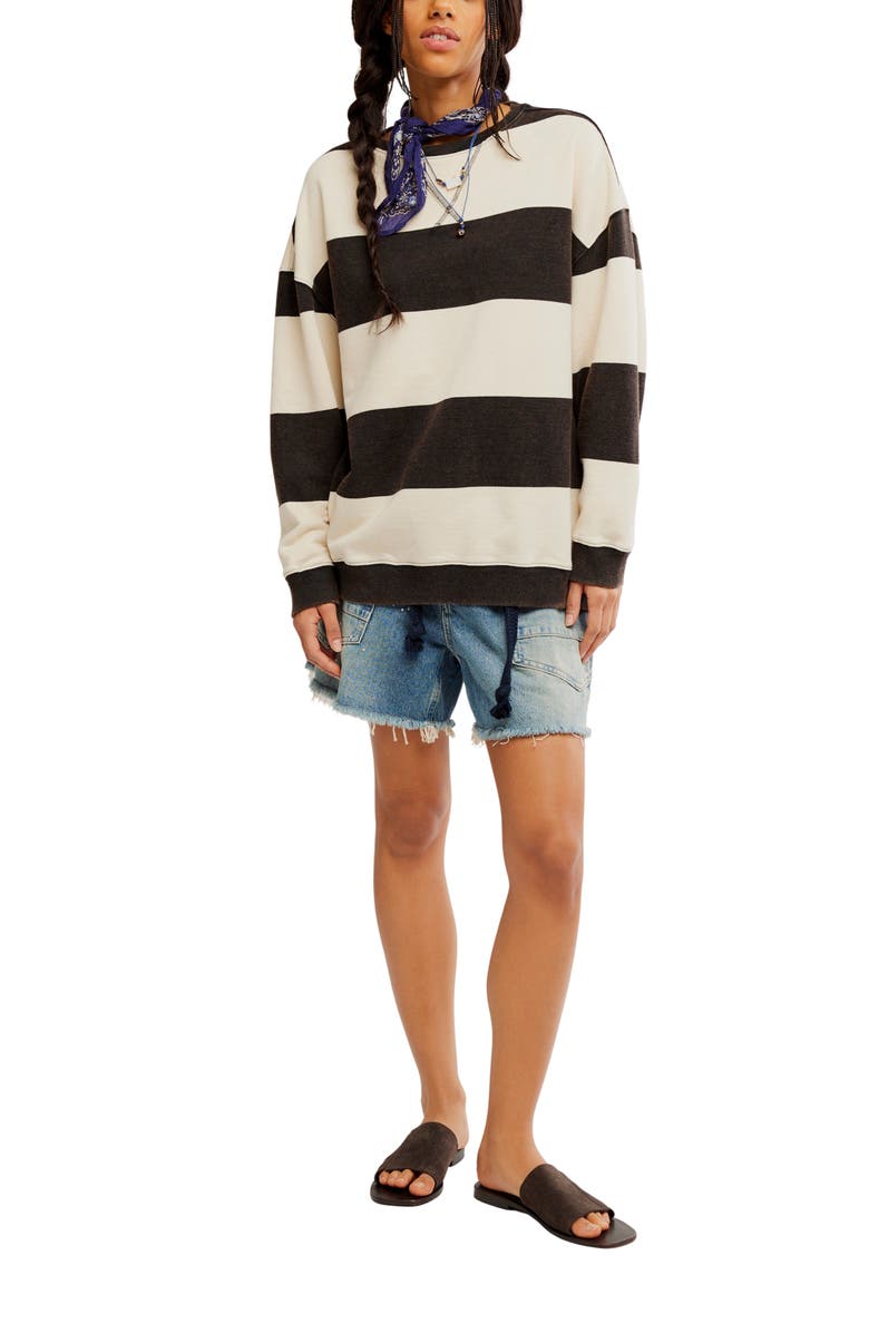 Free People Oversize Stripe Sweatshirt, Alternate, color, Black Combo