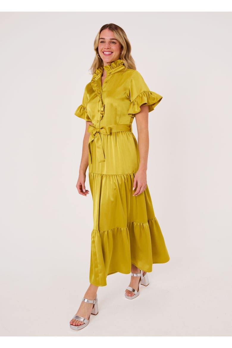Sadie Maxi Satin Dress, Alternate, color, Golden Olive