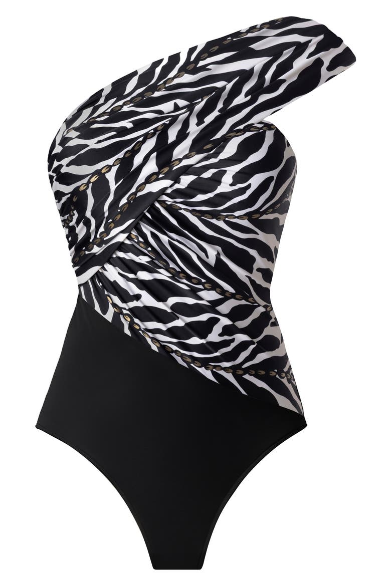 Sand Tracks Goddess Convertible Strap One-Piece Swimsuit, Alternate, color, BLACK/ WHITE