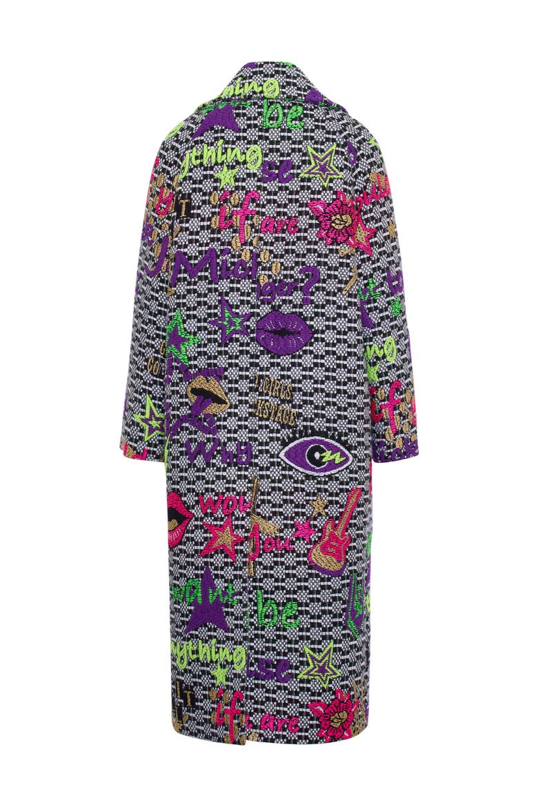 Long Tweed Jacquard Coat, Alternate, color, Black / Multicolour
