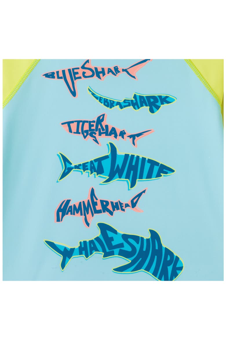 Kids' Sailboat Long Sleeve Two-Piece Rashguard Swimsuit, Alternate, color, AQUA SHARK