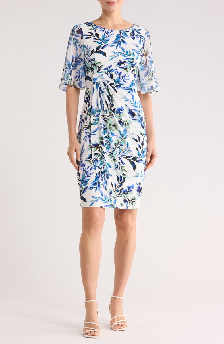 Connected Apparel Flutter Sleeve Faux Wrap Minidress, Main, color, Ivory