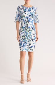Connected Apparel Flutter Sleeve Faux Wrap Minidress