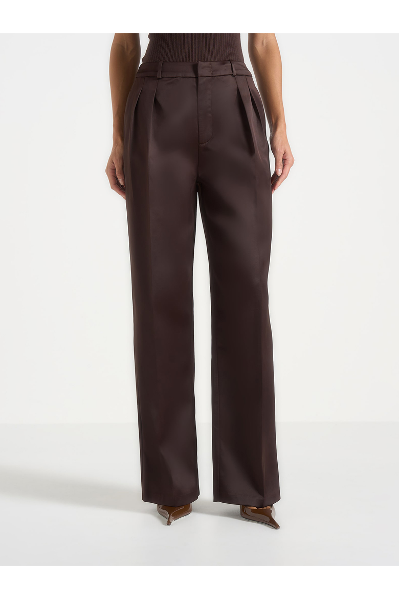Julie Satin Tailored  Trousers, Alternate, color, Brown