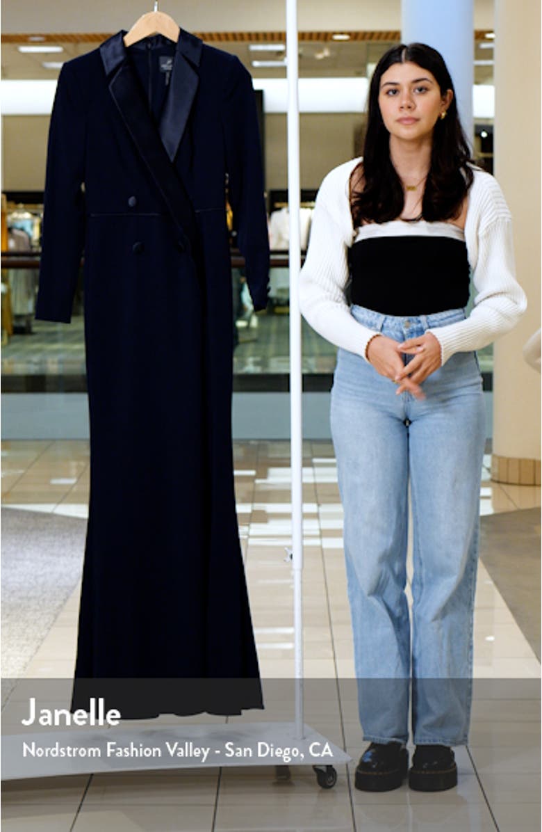 Crepe Long Sleeve Tuxedo Trumpet Gown, sales video thumbnail