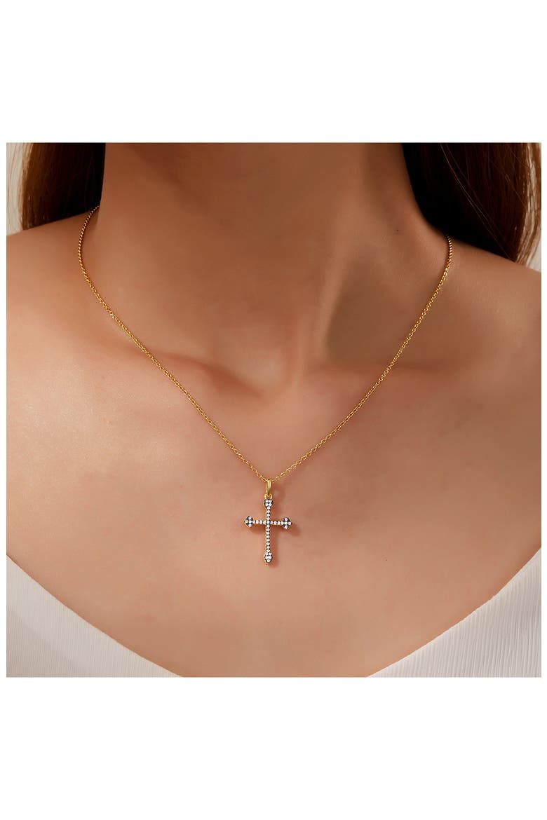 Pavé Simulated Diamond Cross Pendant Necklace, Alternate, color, WHITE