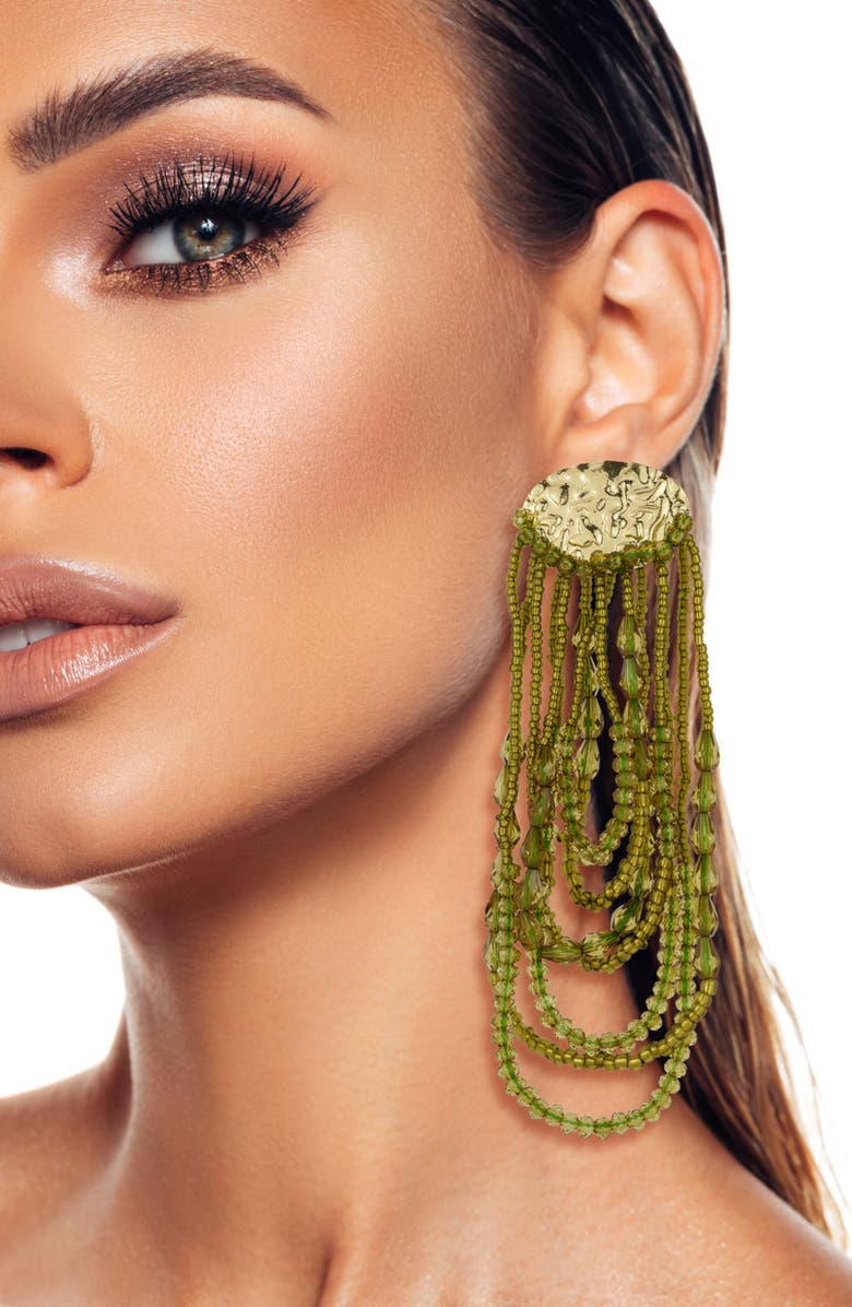 SPHERA MILANO Beaded Fringe Drop Earrings, Alternate, color, Gold/Green