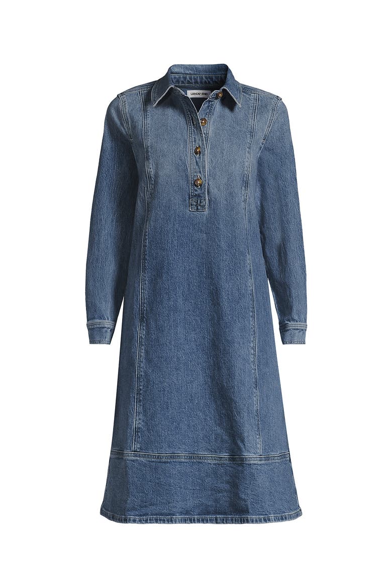 Tall Soft Denim Popover Long Sleeve Shirt Dress, Alternate, color, Lake Blue Wash